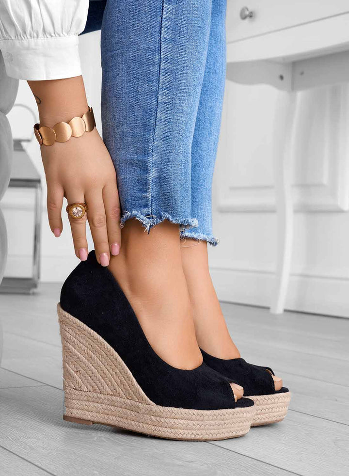 Keil-Espadrilles Sandalen Damen Offene Zehenpartie zum Hineinschlüpfen mit geflochtener Seilsohle