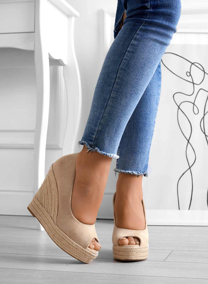 Keil-Espadrilles Sandalen Damen Offene Zehenpartie zum Hineinschlüpfen mit geflochtener Seilsohle