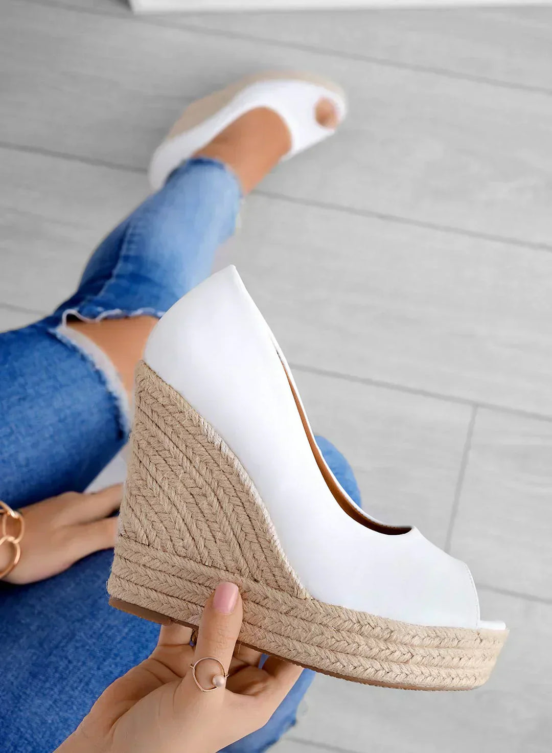 Keil-Espadrilles Sandalen Damen Offene Zehenpartie zum Hineinschlüpfen mit geflochtener Seilsohle