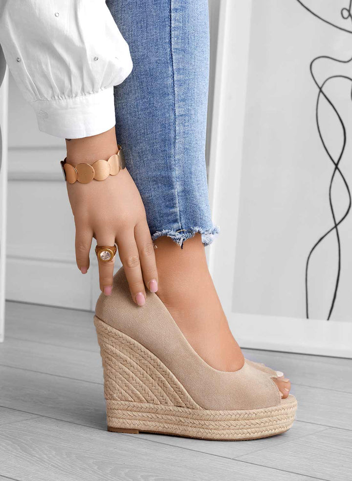 Keil-Espadrilles Sandalen Damen Offene Zehenpartie zum Hineinschlüpfen mit geflochtener Seilsohle