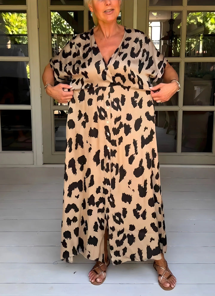 Leopardenmuster Maxikleid Damen Fließende Form mit Seitentaschen