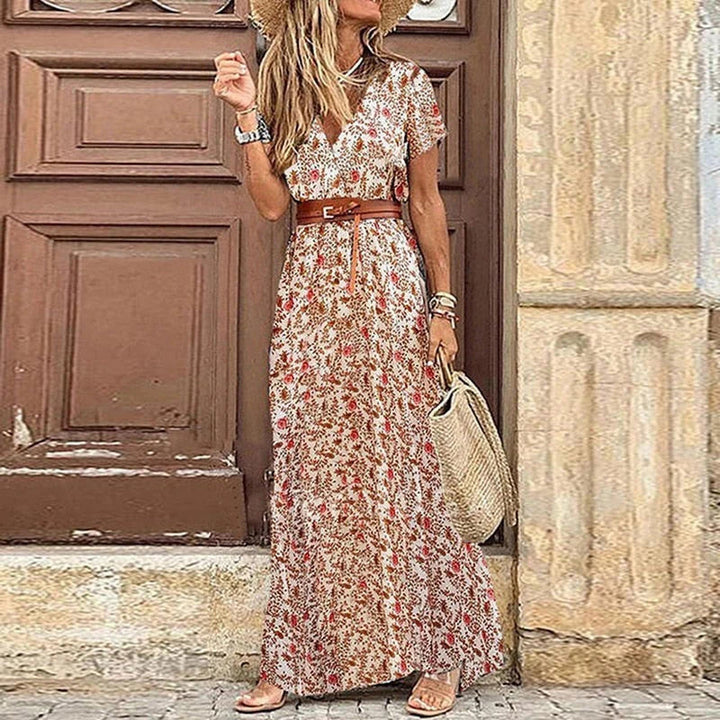 Maxikleid Damen Bedruckte Oberfläche mit Taillengürtel