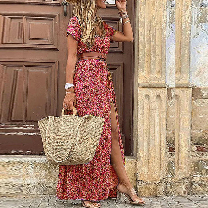 Maxikleid Damen Bedruckte Oberfläche mit Taillengürtel