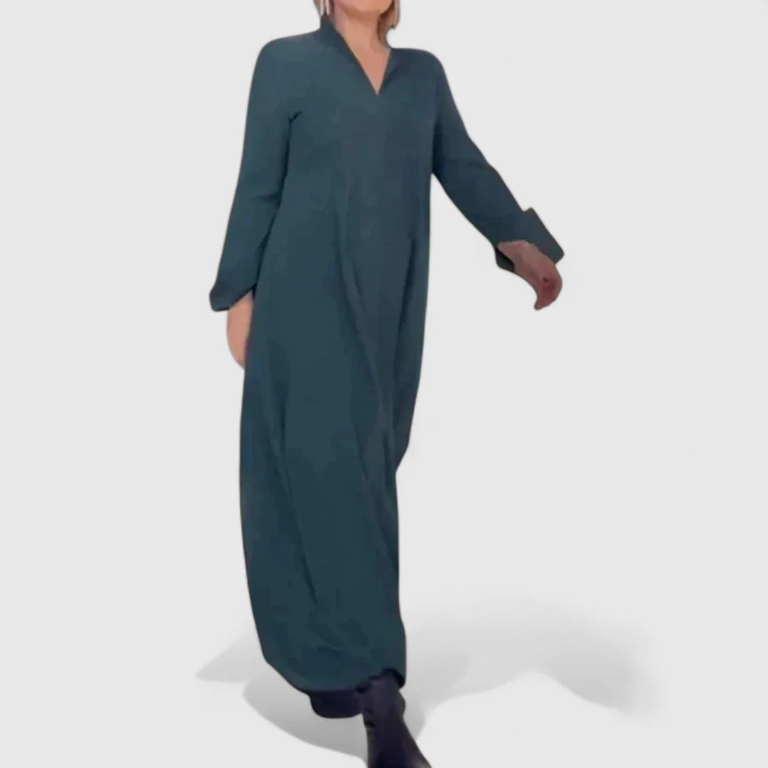 Maxikleid Damen Drapierte Form mit Seitenschlitzen und Taschen