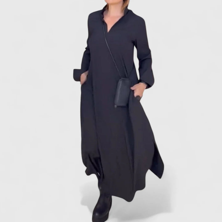 Maxikleid Damen Drapierte Form mit Seitenschlitzen und Taschen