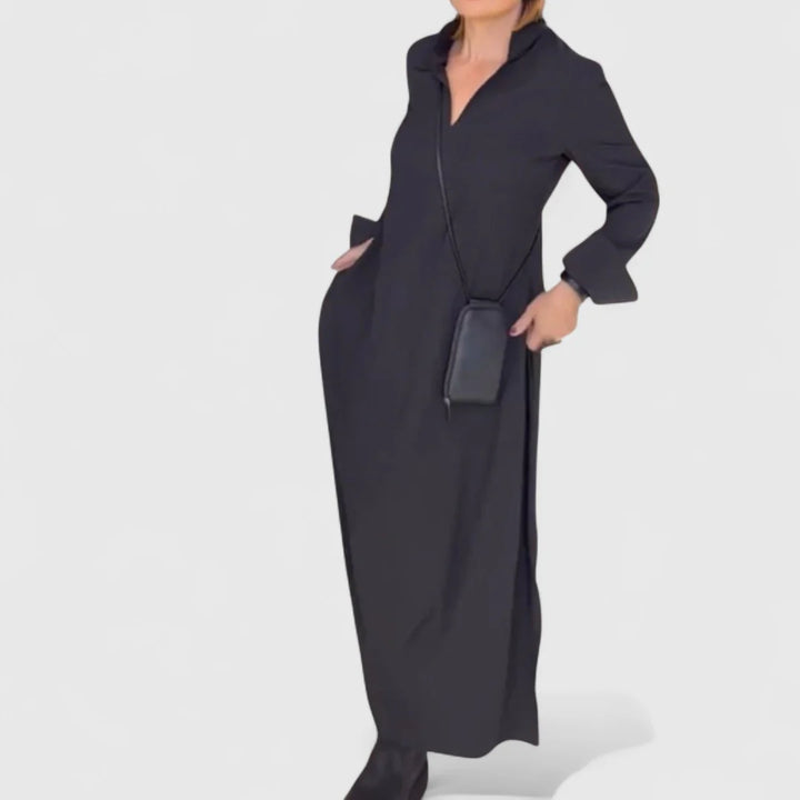 Maxikleid Damen Drapierte Form mit Seitenschlitzen und Taschen