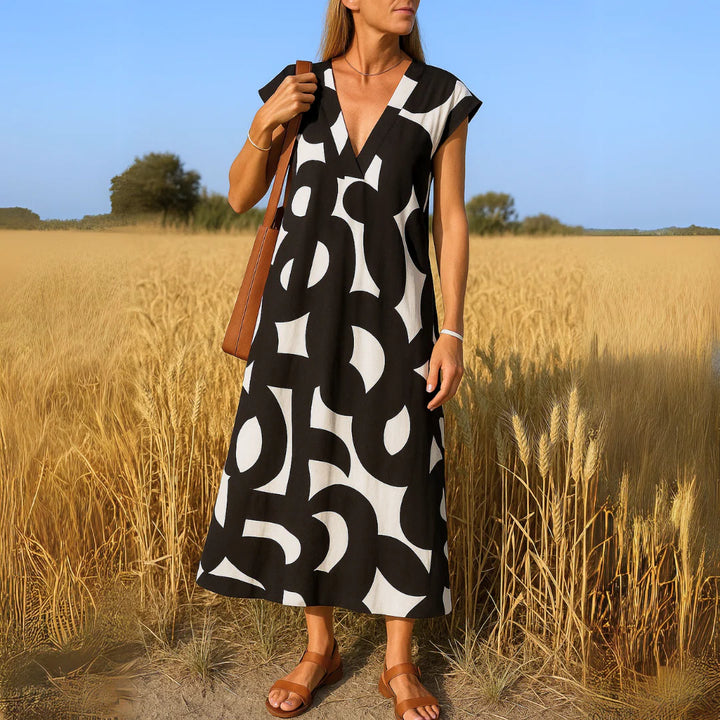 Midikleid Damen Bedruckte Oberfläche mit V-Ausschnitt und A-Linienform
