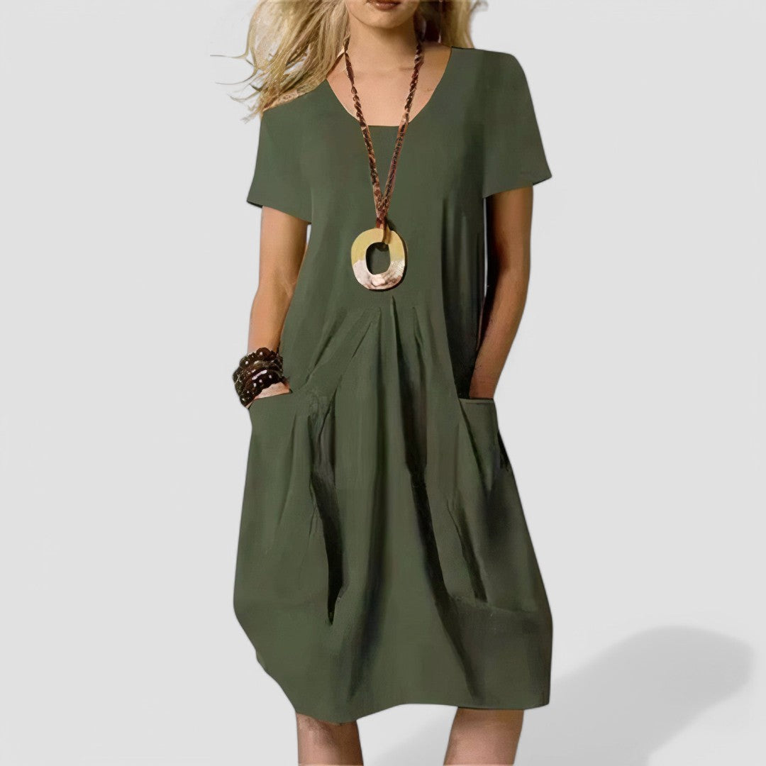Midikleid Damen Drapierte Struktur mit Seitentaschen