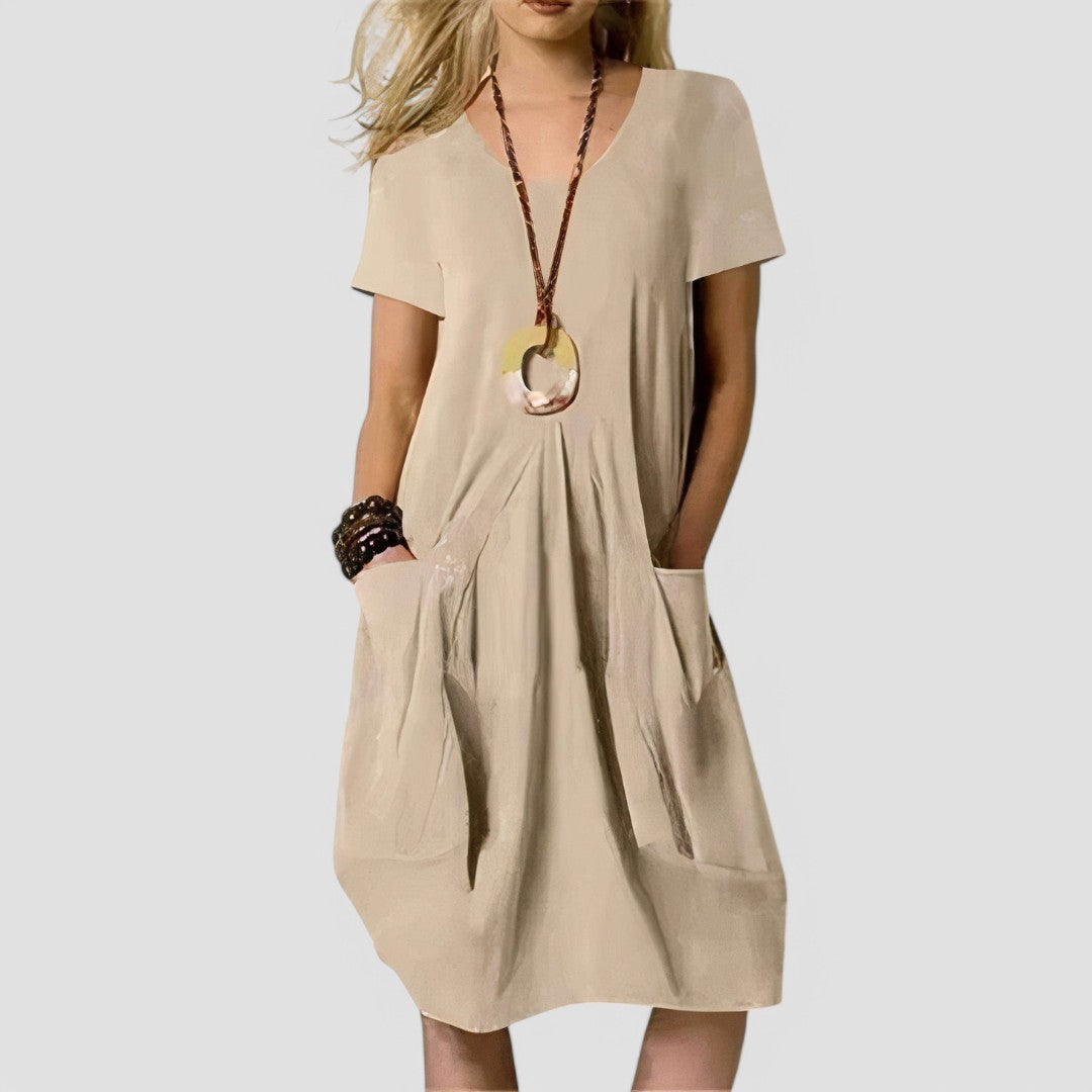 Midikleid Damen Drapierte Struktur mit Seitentaschen