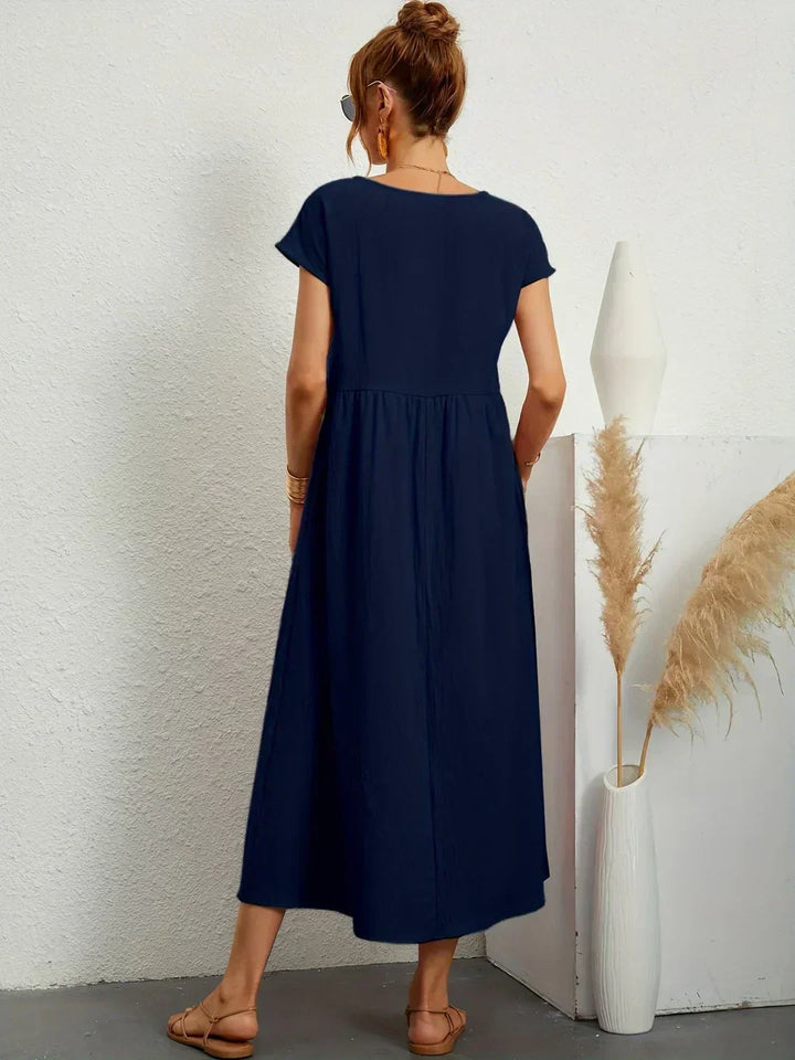 Midikleid Damen Strukturierte Taille mit Seitentaschen