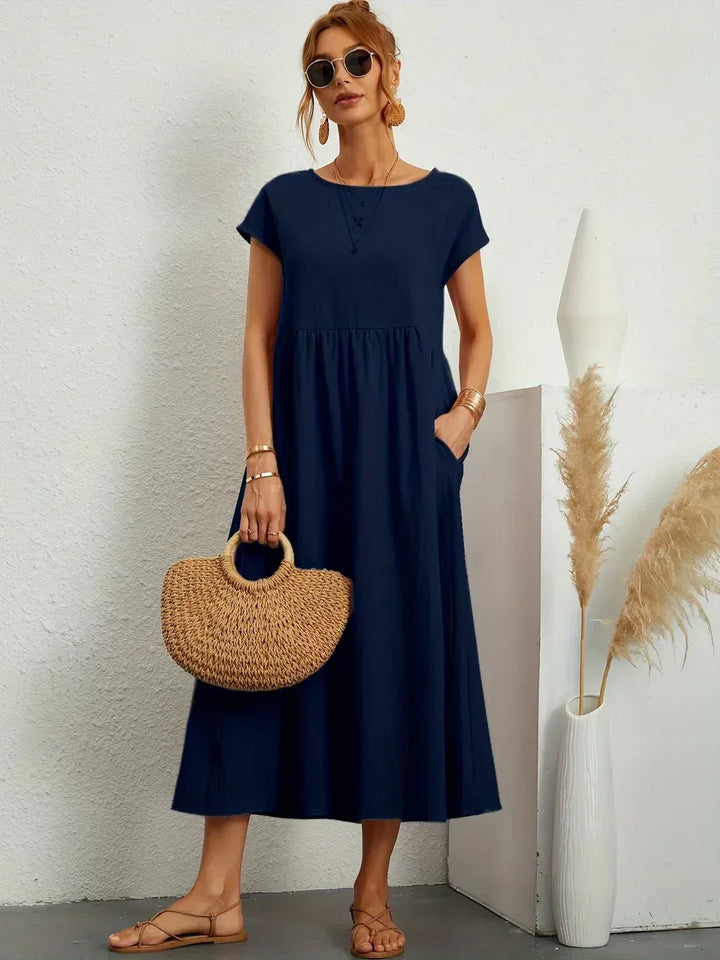 Midikleid Damen Strukturierte Taille mit Seitentaschen