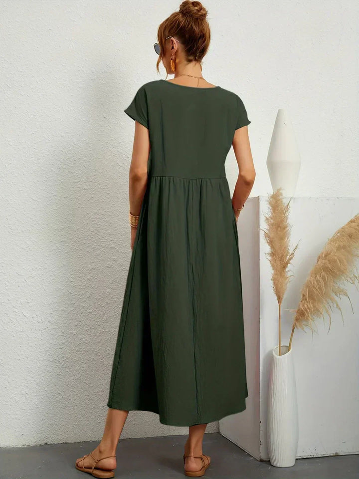 Midikleid Damen Strukturierte Taille mit Seitentaschen