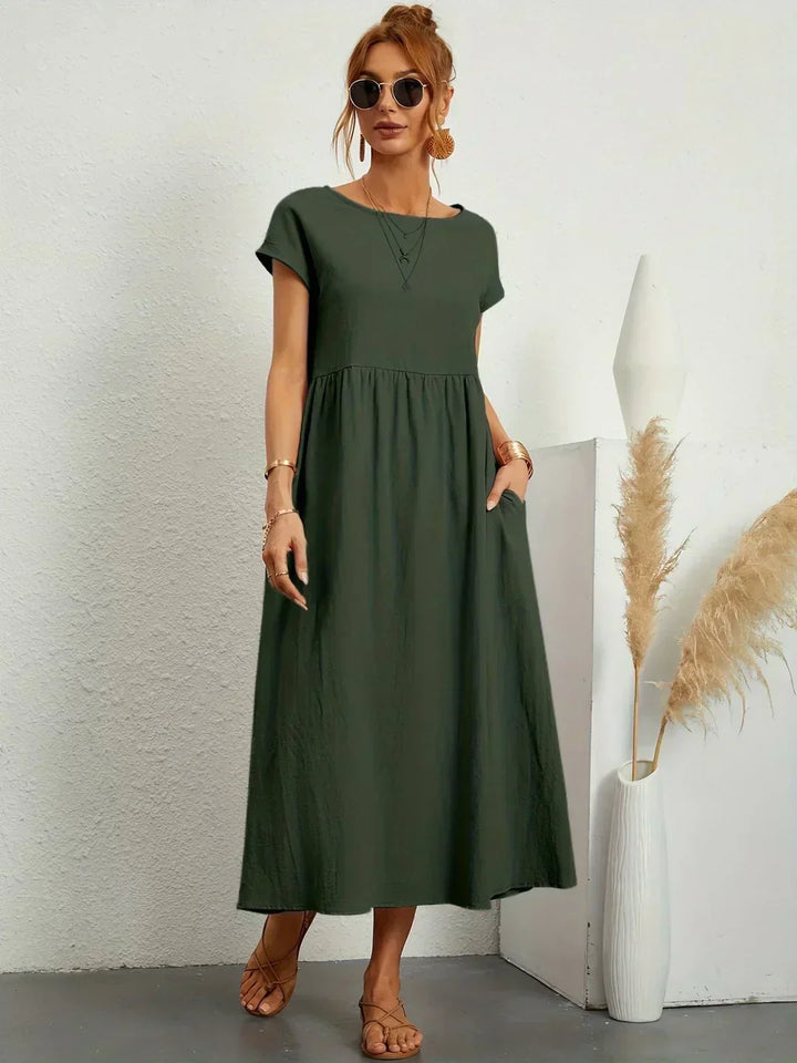 Midikleid Damen Strukturierte Taille mit Seitentaschen
