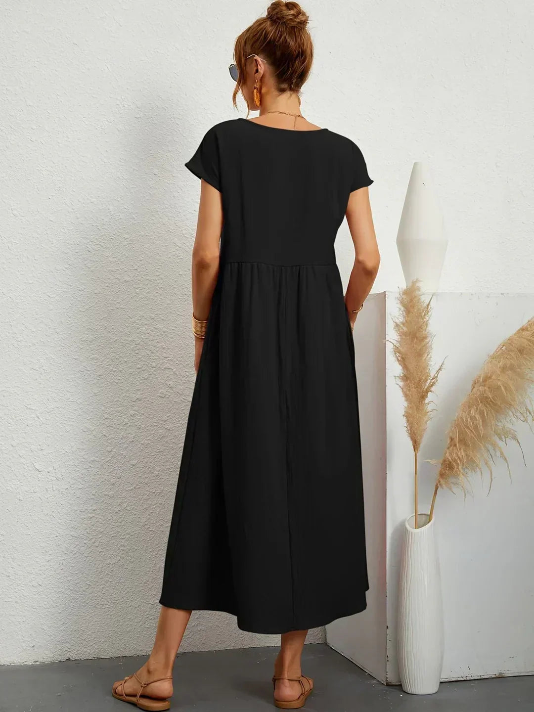 Midikleid Damen Strukturierte Taille mit Seitentaschen