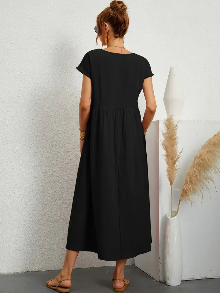 Midikleid Damen Strukturierte Taille mit Seitentaschen
