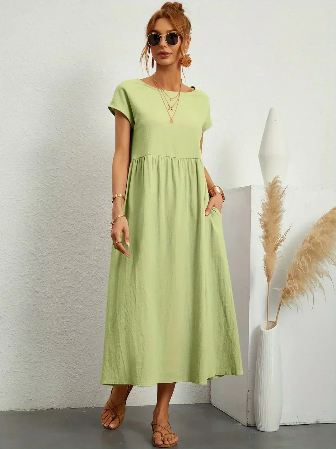 Midikleid Damen Strukturierte Taille mit Seitentaschen