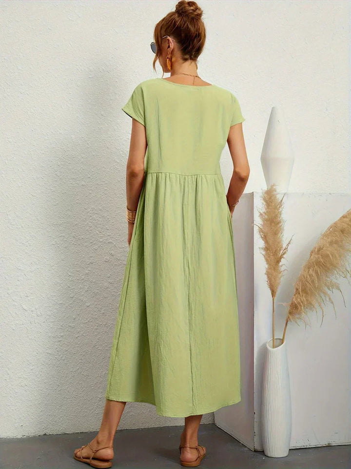 Midikleid Damen Strukturierte Taille mit Seitentaschen