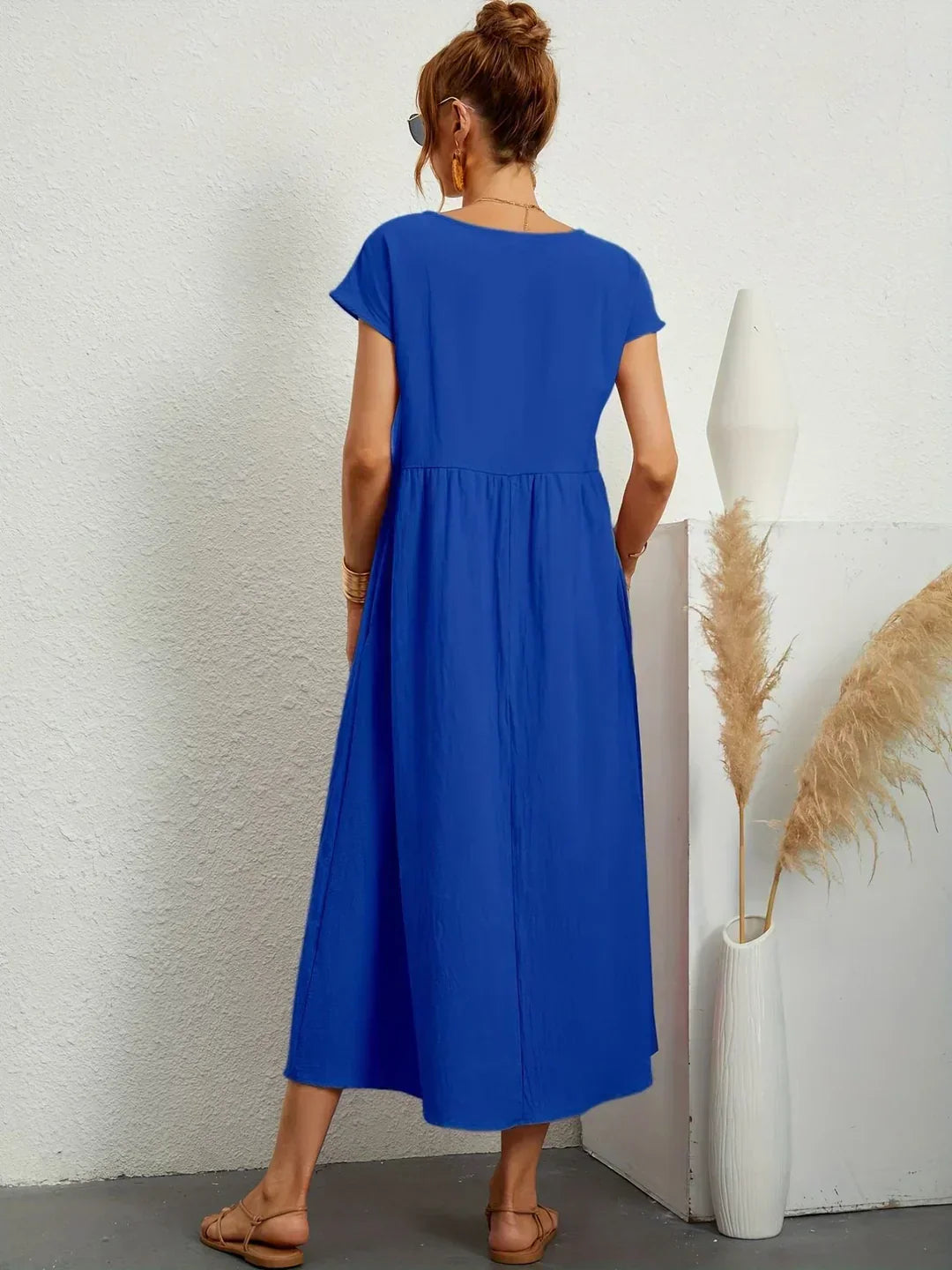 Midikleid Damen Strukturierte Taille mit Seitentaschen