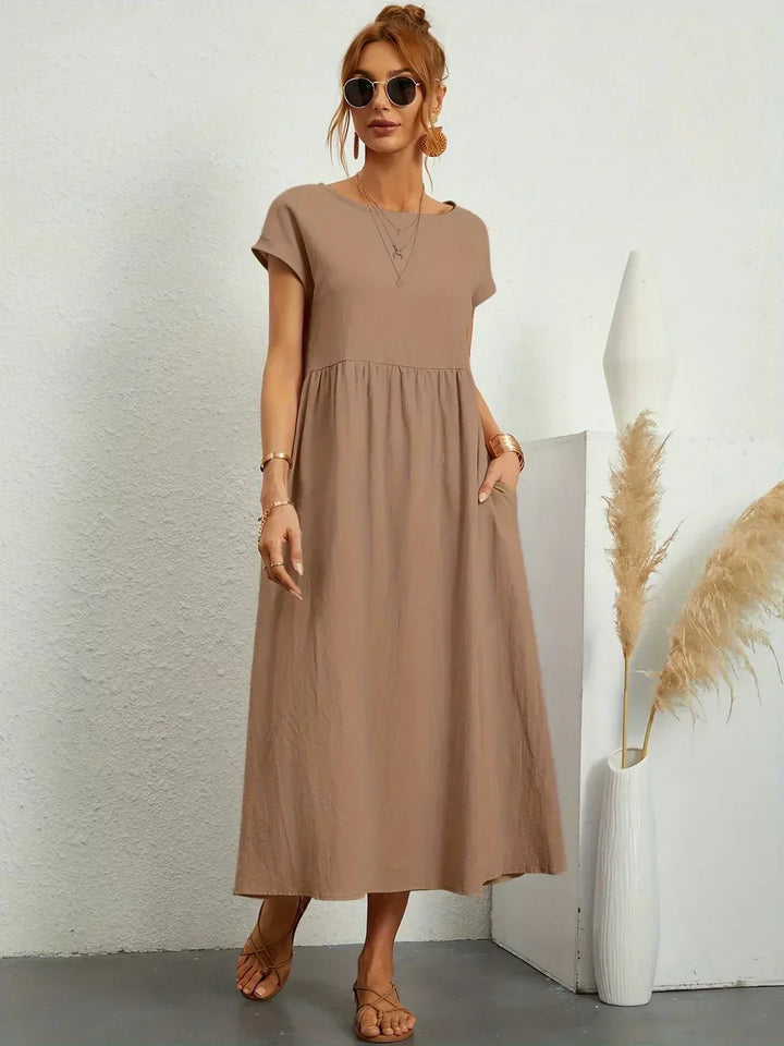 Midikleid Damen Strukturierte Taille mit Seitentaschen