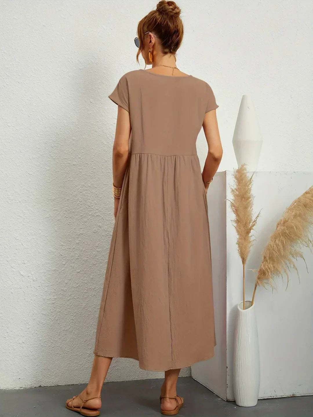 Midikleid Damen Strukturierte Taille mit Seitentaschen