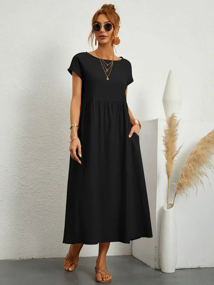 Midikleid Damen Strukturierte Taille mit Seitentaschen