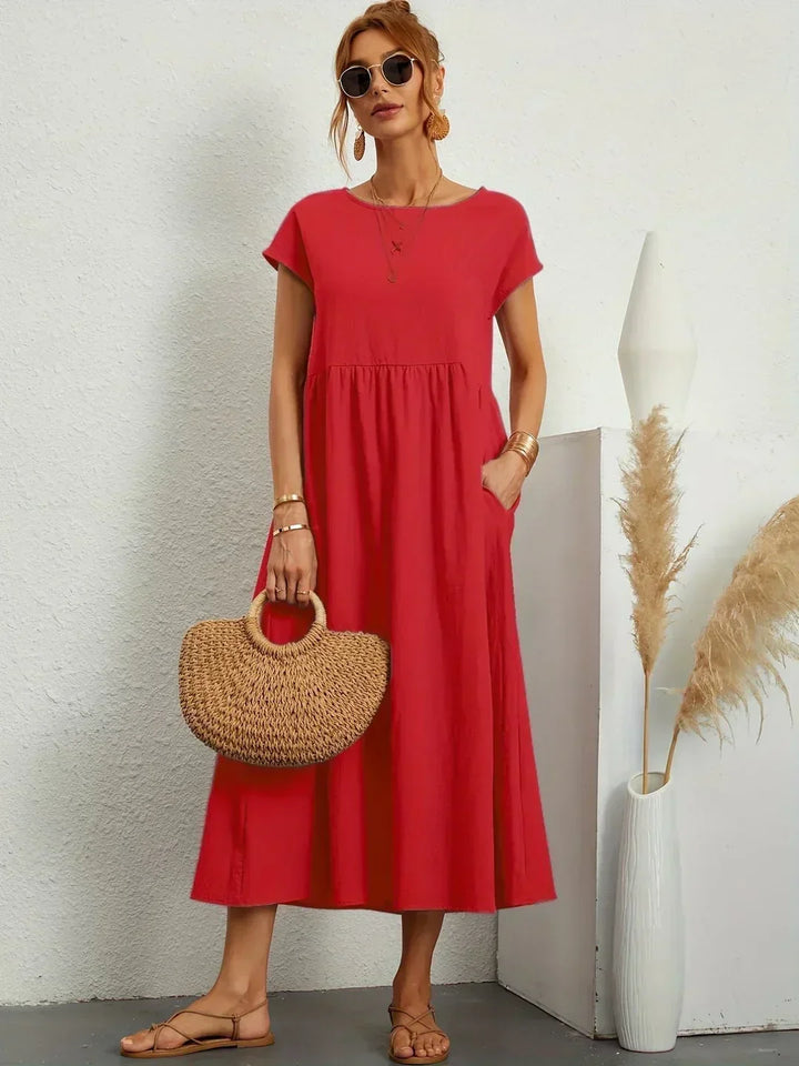 Midikleid Damen Strukturierte Taille mit Seitentaschen