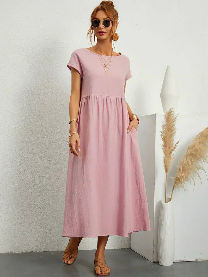 Midikleid Damen Strukturierte Taille mit Seitentaschen