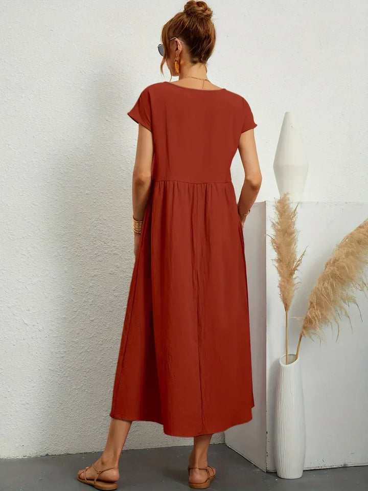 Midikleid Damen Strukturierte Taille mit Seitentaschen