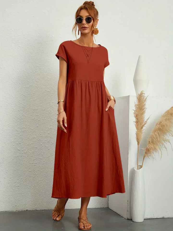 Midikleid Damen Strukturierte Taille mit Seitentaschen