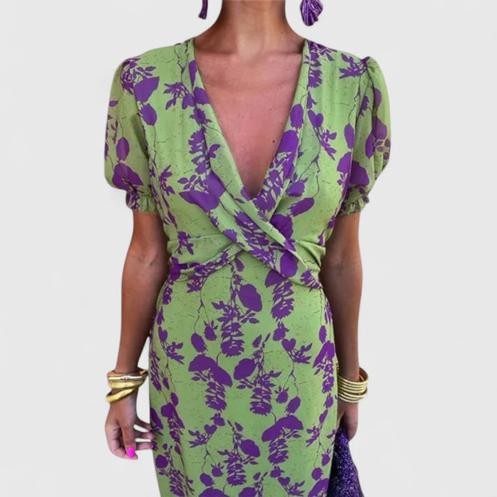 Midikleid mit Blumenmuster für Damen Geknotetes Vorderteil mit bedruckter Oberfläche