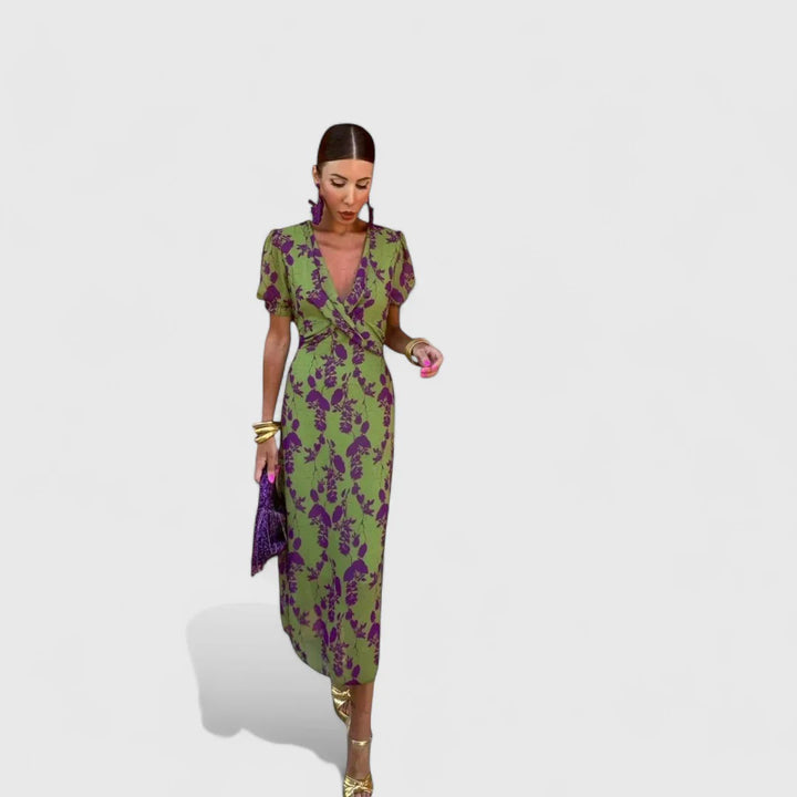 Midikleid mit Blumenmuster für Damen Geknotetes Vorderteil mit bedruckter Oberfläche