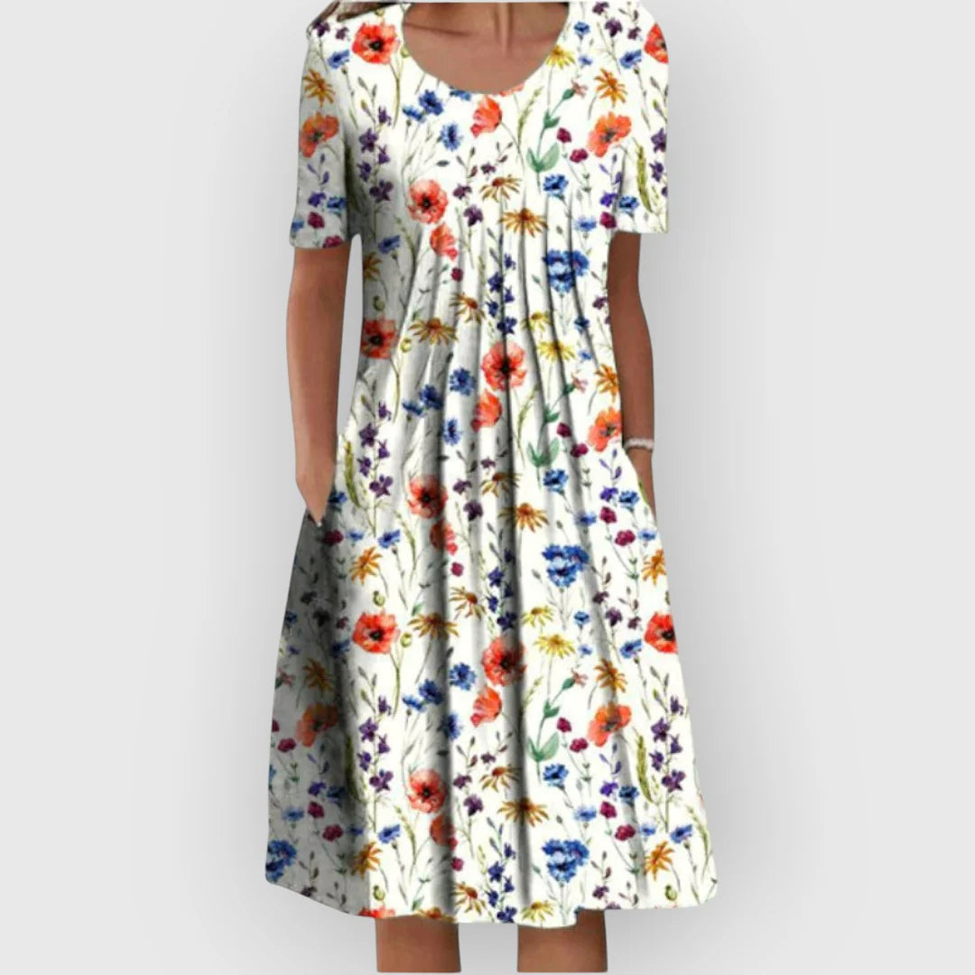 Midikleid mit Blumenmuster für Damen Bedruckte Oberfläche mit Seitentaschen