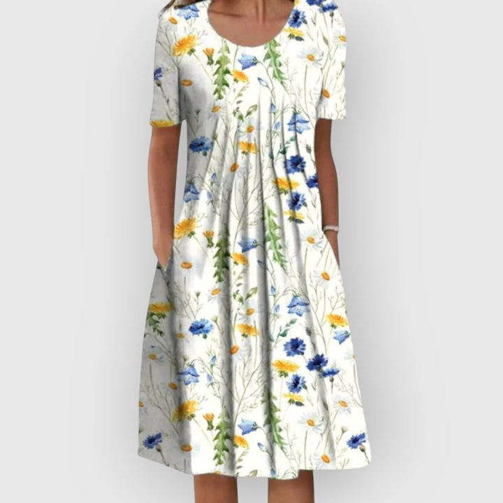 Midikleid mit Blumenmuster für Damen Bedruckte Oberfläche mit Seitentaschen
