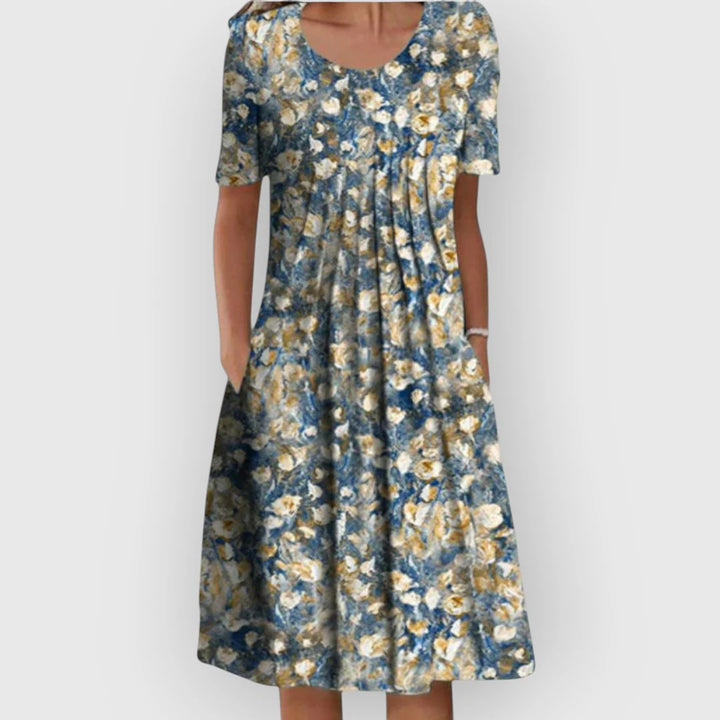 Midikleid mit Blumenmuster für Damen Bedruckte Oberfläche mit Seitentaschen