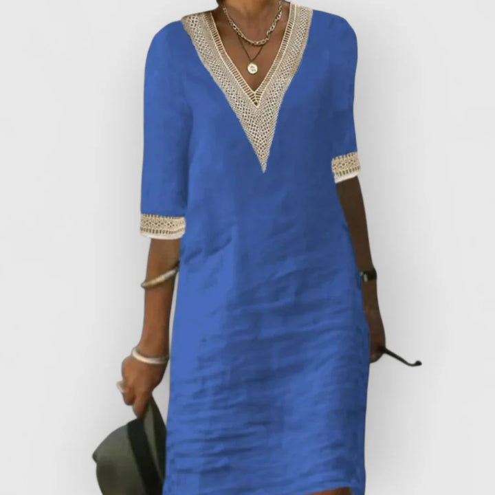 Midikleid mit V-Ausschnitt für Damen Strukturierte Abschlüsse und Schlupfstil