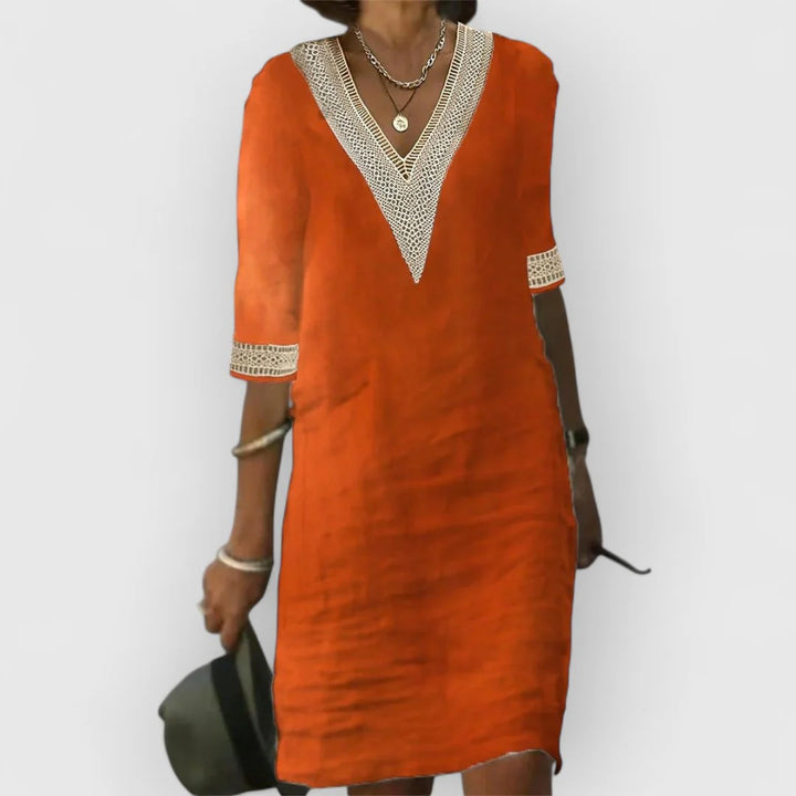 Midikleid mit V-Ausschnitt für Damen Strukturierte Abschlüsse und Schlupfstil