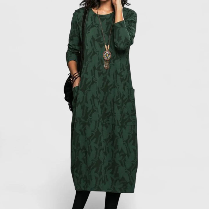 Midikleid mit langen Ärmeln für Damen Strukturierte Oberfläche mit Seitentaschen