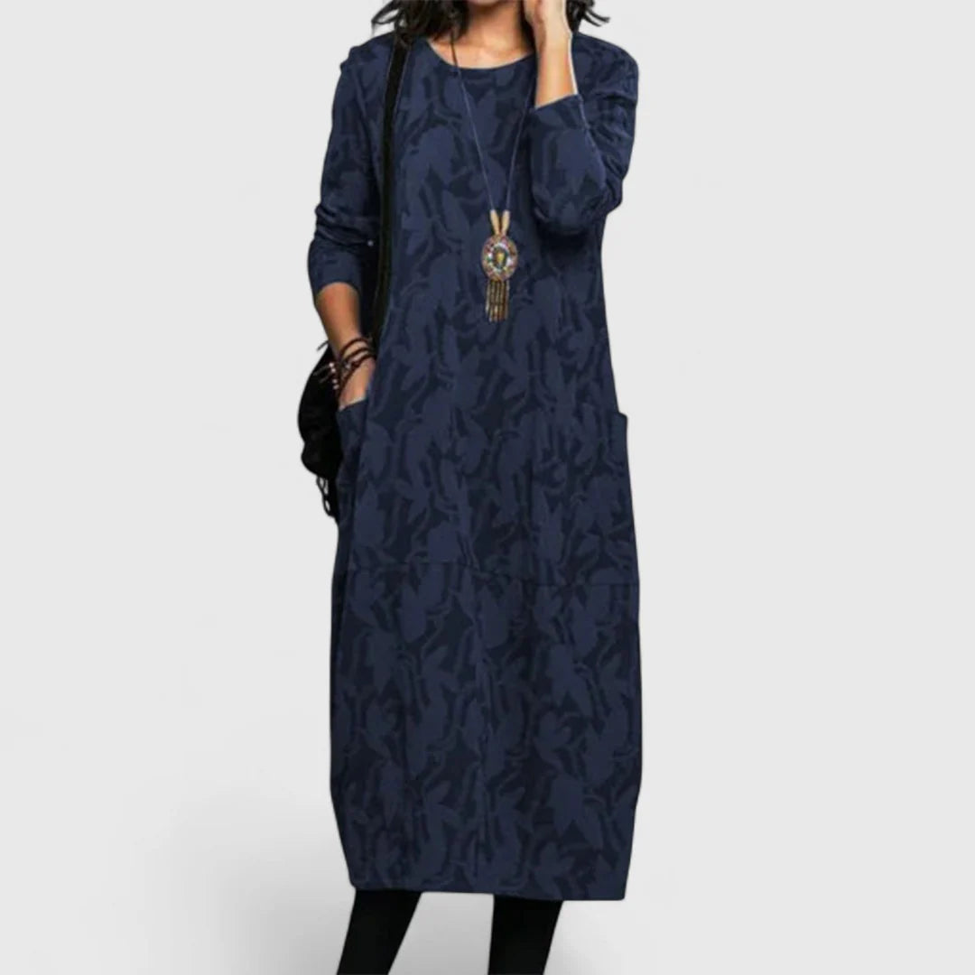 Midikleid mit langen Ärmeln für Damen Strukturierte Oberfläche mit Seitentaschen