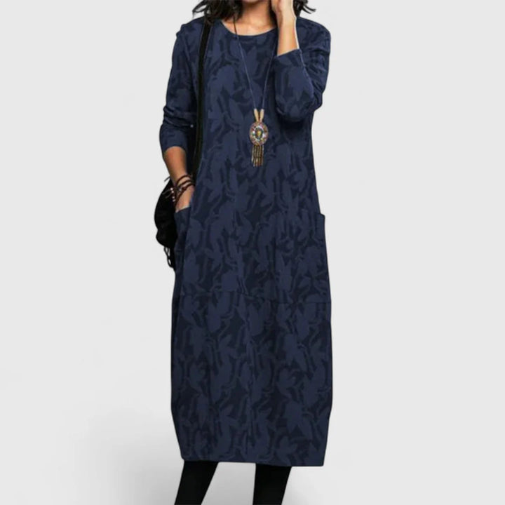 Midikleid mit langen Ärmeln für Damen Strukturierte Oberfläche mit Seitentaschen