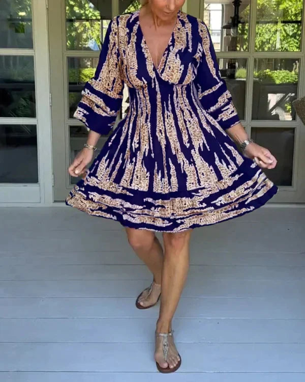 Mini-Sommerkleid Damen Gemusterte Oberfläche mit V-Ausschnitt