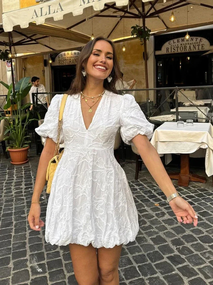 Minikleid mit Puffärmeln Damen Strukturierte Oberfläche mit Stickereidetails