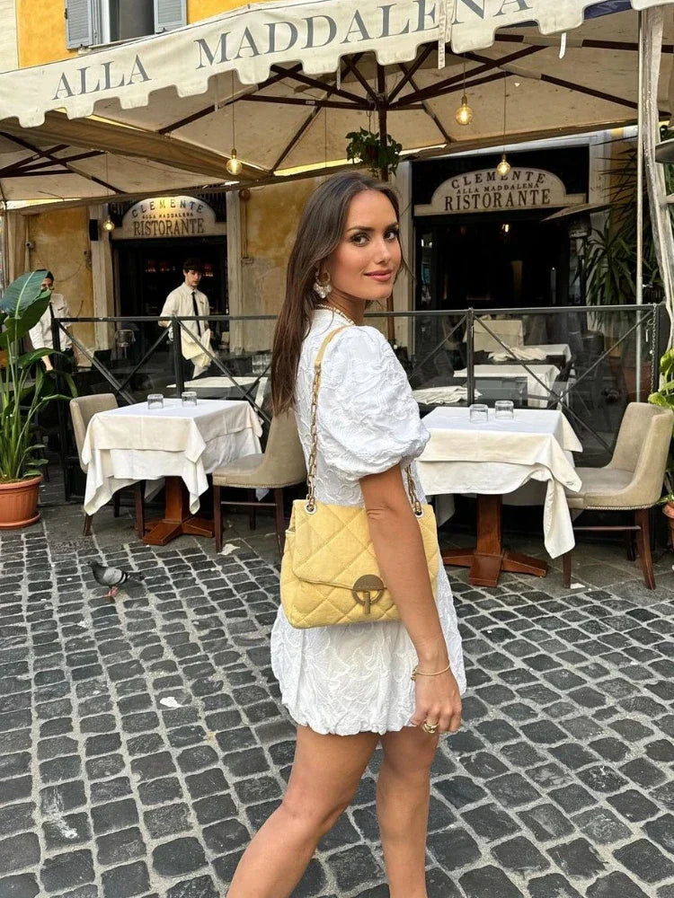Minikleid mit Puffärmeln Damen Strukturierte Oberfläche mit Stickereidetails