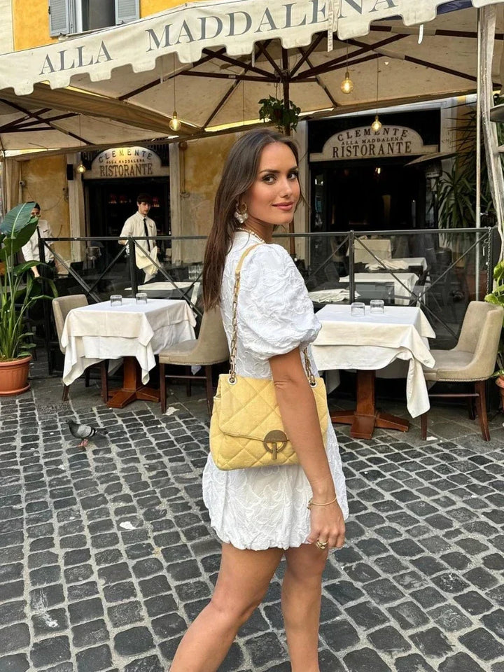 Minikleid mit Puffärmeln Damen Strukturierte Oberfläche mit Stickereidetails