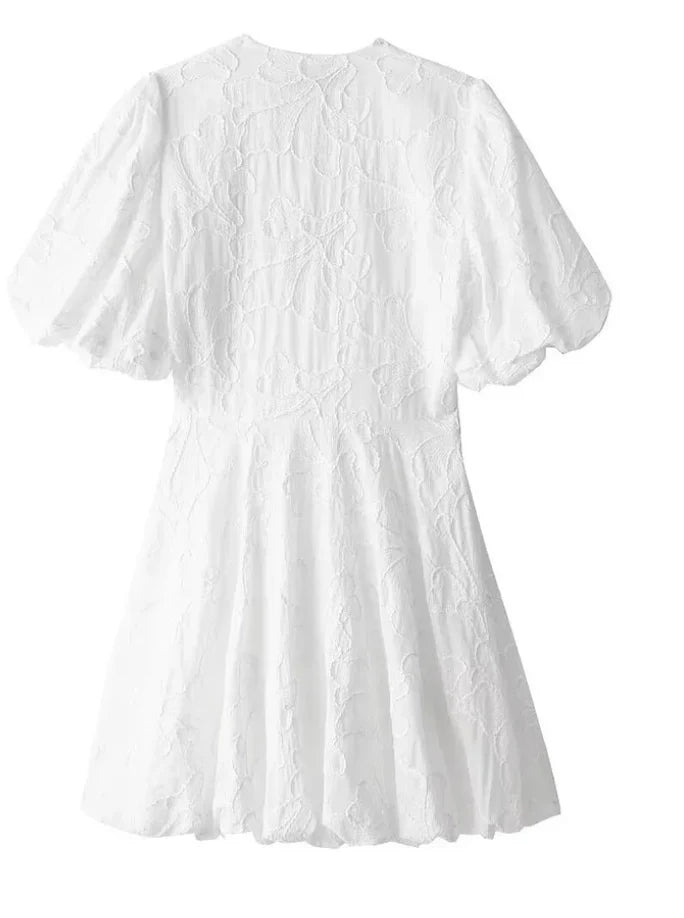 Minikleid mit Puffärmeln Damen Strukturierte Oberfläche mit Stickereidetails