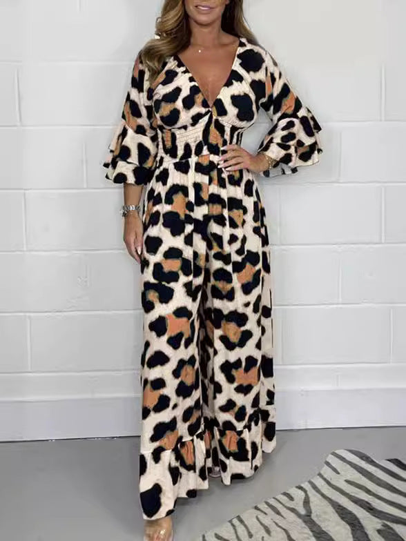 🔥Hot Sale 50% Off🍃Leopardenmuster V-Ausschnitt Jumpsuit
