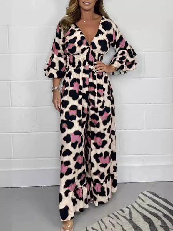 🔥Hot Sale 50% Off🍃Leopardenmuster V-Ausschnitt Jumpsuit