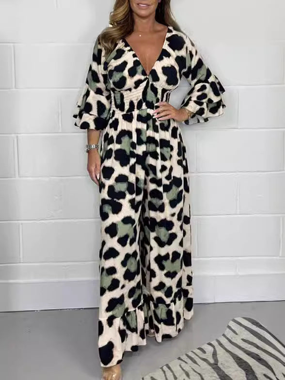 🔥Hot Sale 50% Off🍃Leopardenmuster V-Ausschnitt Jumpsuit