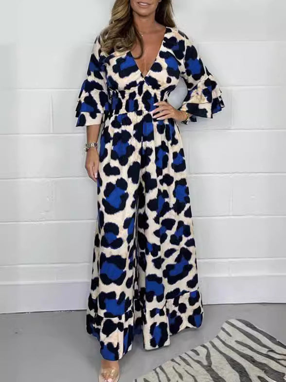 🔥Hot Sale 50% Off🍃Leopardenmuster V-Ausschnitt Jumpsuit