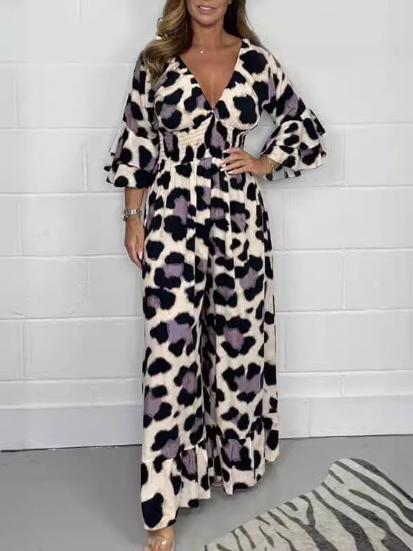 🔥Hot Sale 50% Off🍃Leopardenmuster V-Ausschnitt Jumpsuit