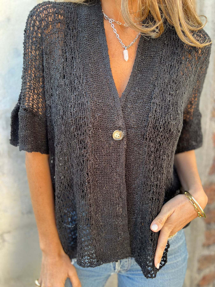 Offen gestrickte Sommerstrickjacke Damen Ein-Knopf-Verschluss mit strukturierter Oberfläche